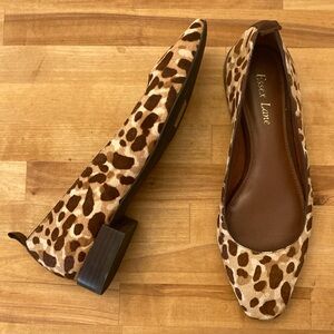 Calf hair leopard print leather square toe flats